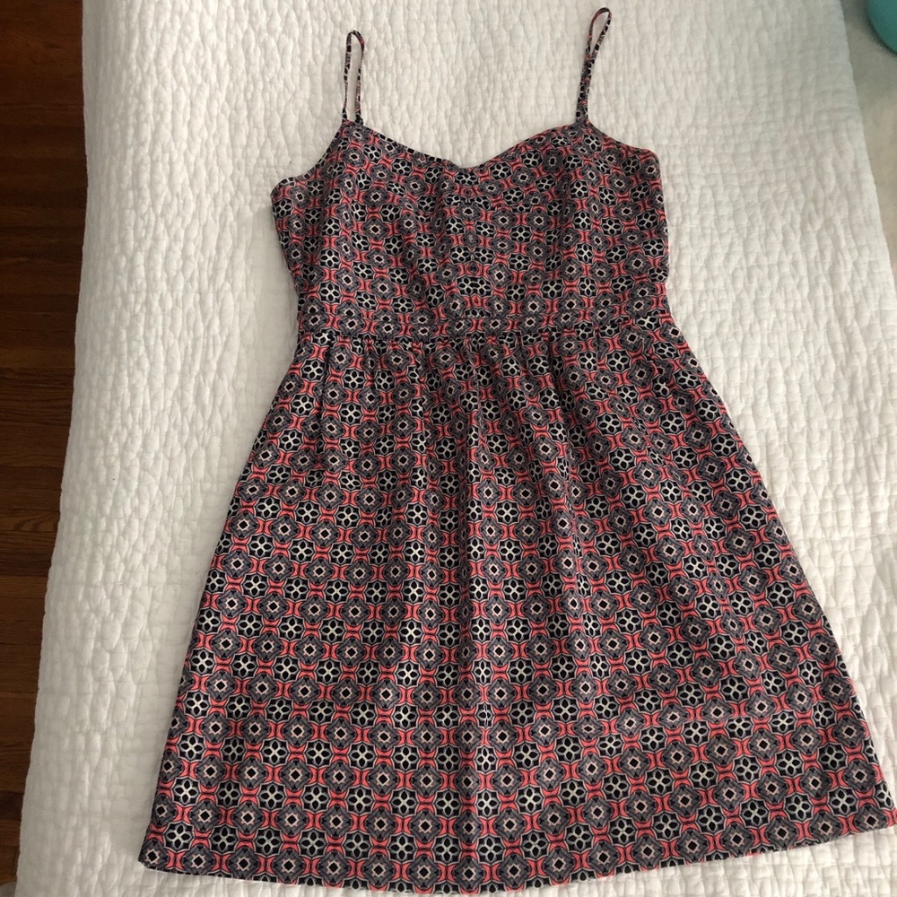 J. Crew pink & navy geometric sundress w/ pockets